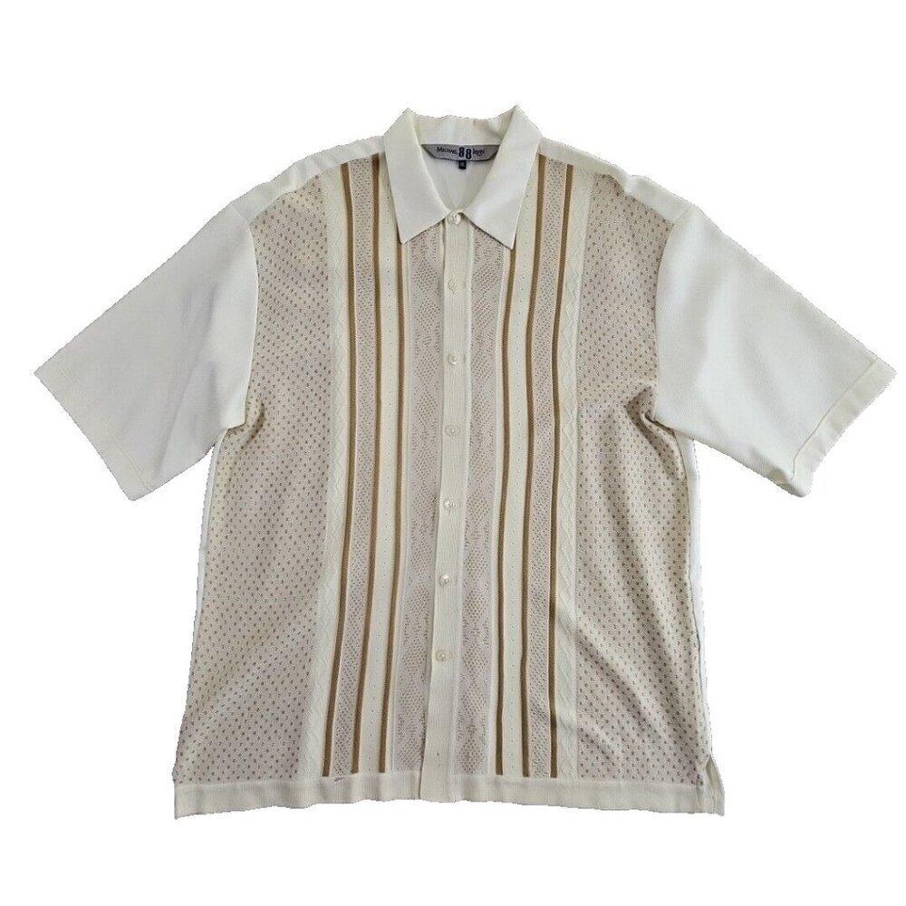 Michael Irvin 88 Casual Shirt Men's 2XL White Brown Textured Button Up Retro VTG